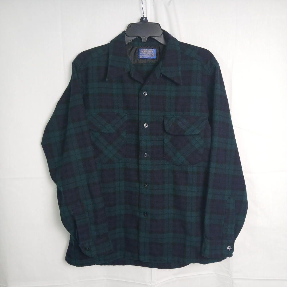 Men's Dark Green & Navy Plaid Button-Up Shirt